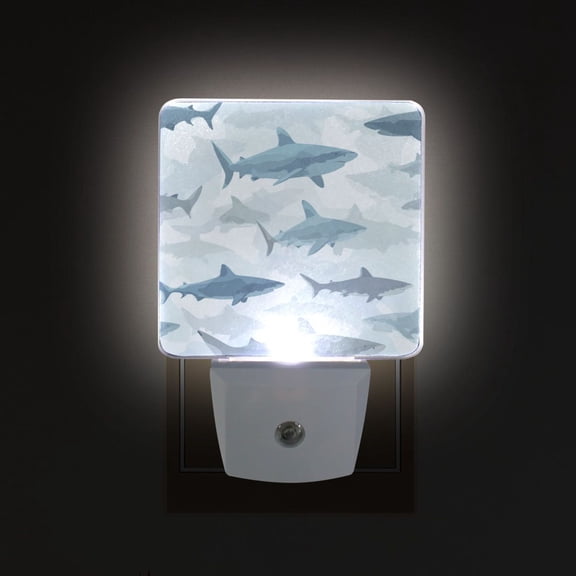 LED Sensor Night Light Auto On/Off Dusk to Dawn Lamp for Bedroom Hallway Blue and Gray Sharks Pattern 2 Pack