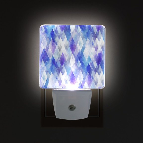LED Sensor Night Light Auto On/Off Dusk to Dawn Lamp for Bedroom Hallway Blue and Purple Rhombus Shapes 2 Pack