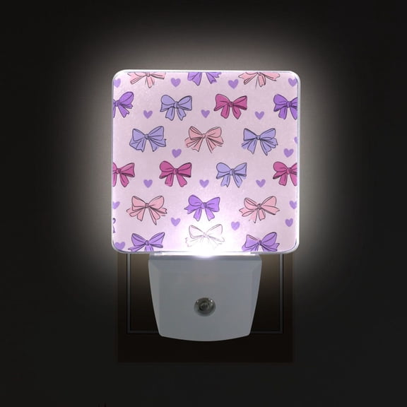 LED Sensor Night Light Auto On/Off Dusk to Dawn Lamp for Bedroom Hallway Bows and Heart Pattern 2 Pack