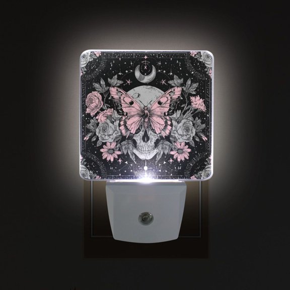 LED Sensor Night Light Auto On/Off Dusk to Dawn Lamp for Bedroom Hallway Butterfly by Moon and Flowers 2 Pack