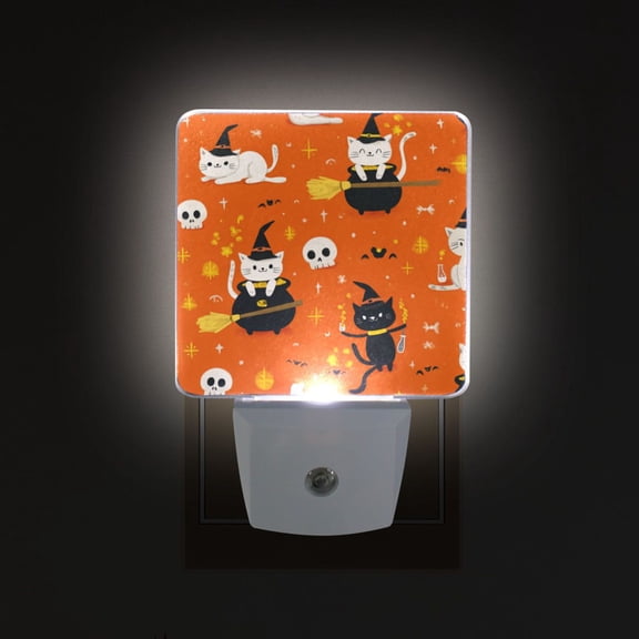 LED Sensor Night Light Auto On/Off Dusk to Dawn Lamp for Bedroom Hallway Cartoon Cats in Witches' Hats 2 Pack