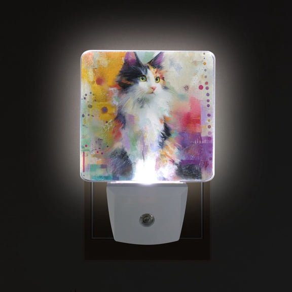 LED Sensor Night Light Auto On/Off Dusk to Dawn Lamp for Bedroom Hallway Charming Hairy Cat 2 Pack