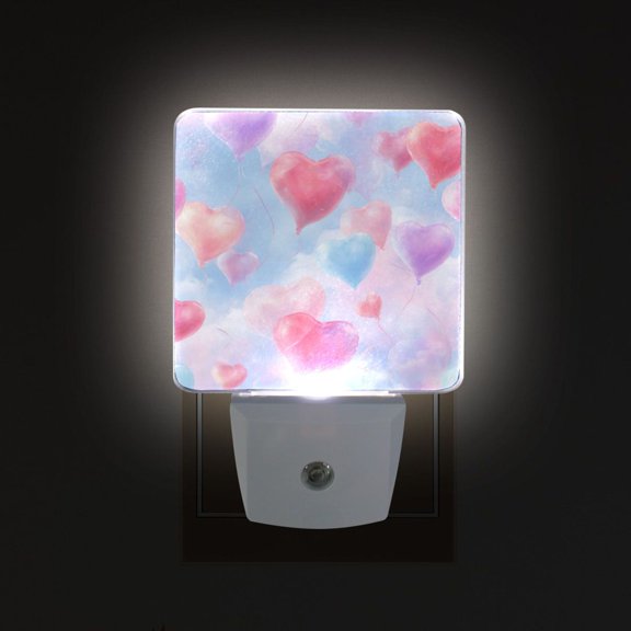 LED Sensor Night Light Auto On/Off Dusk to Dawn Lamp for Bedroom Hallway Colorful Heart-shaped Balloons 2 Pack