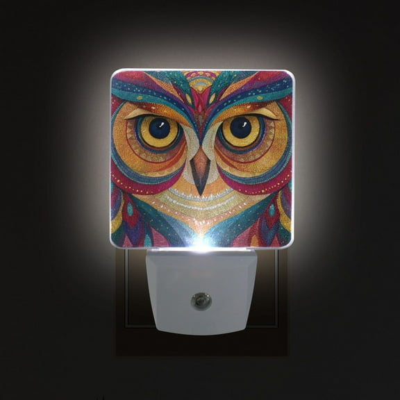 LED Sensor Night Light Auto On/Off Dusk to Dawn Lamp for Bedroom Hallway Colorful Owl Face 2 Pack