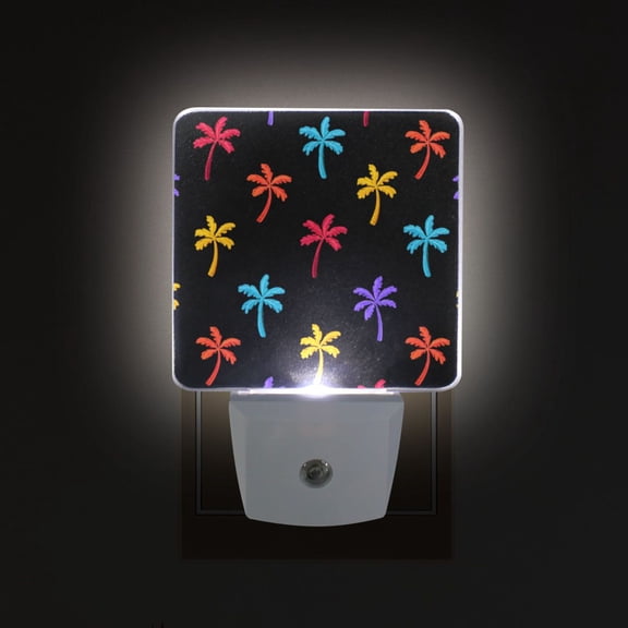 LED Sensor Night Light Auto On/Off Dusk to Dawn Lamp for Bedroom Hallway Colorful Palm Tree Icons 2 Pack