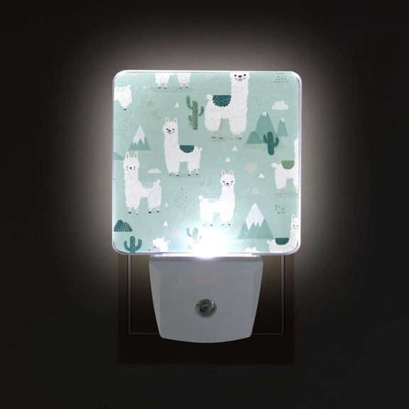 LED Sensor Night Light Auto On/Off Dusk to Dawn Lamp for Bedroom Hallway Cute Cartoon Llama Pattern 2 Pack