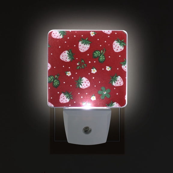 LED Sensor Night Light Auto On/Off Dusk to Dawn Lamp for Bedroom Hallway Cute Pink Strawberry Pattern 2 Pack