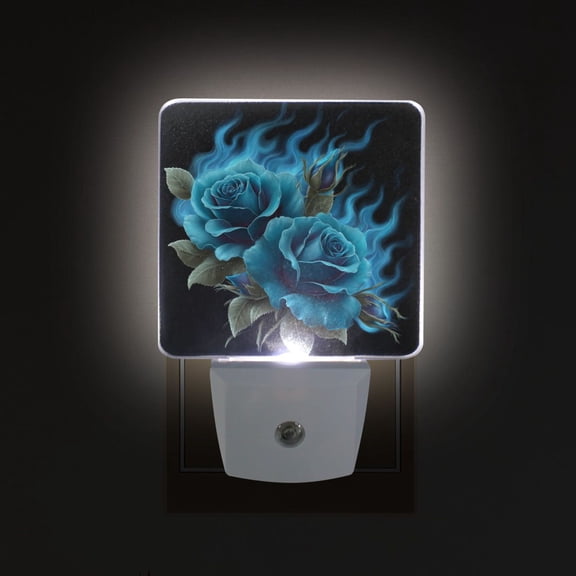 LED Sensor Night Light Auto On/Off Dusk to Dawn Lamp for Bedroom Hallway Eternal Blue Rose and Flame 2 Pack
