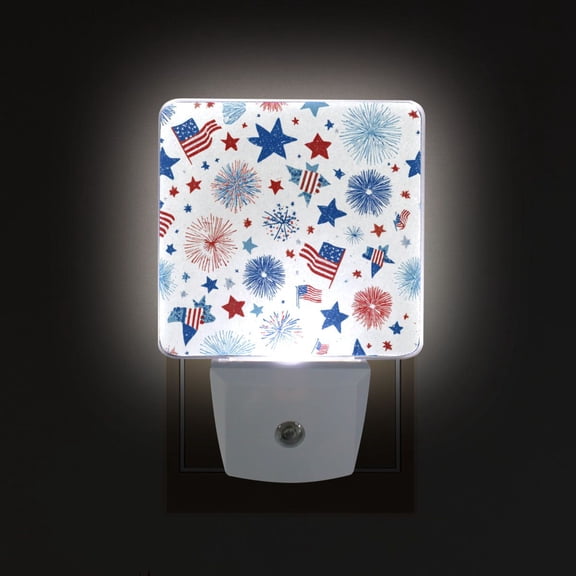 LED Sensor Night Light Auto On/Off Dusk to Dawn Lamp for Bedroom Hallway Fireworks and Flag 2 Pack