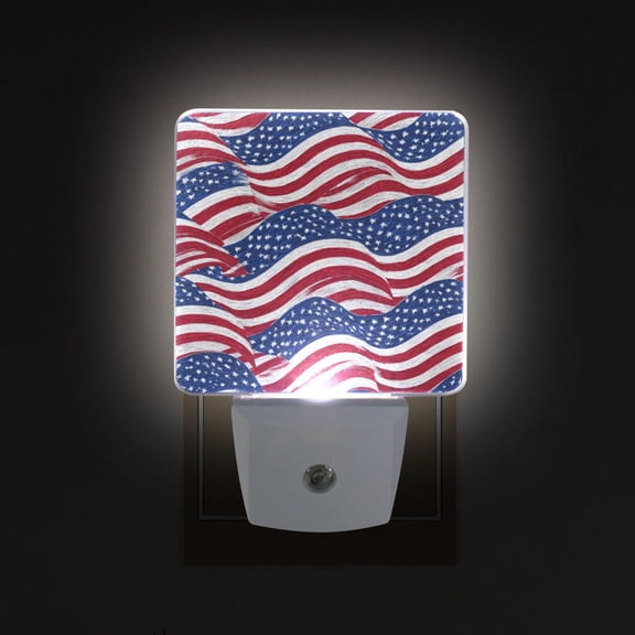 LED Sensor Night Light Auto On/Off Dusk to Dawn Lamp for Bedroom Hallway Flags Wave Pattern 2 Pack