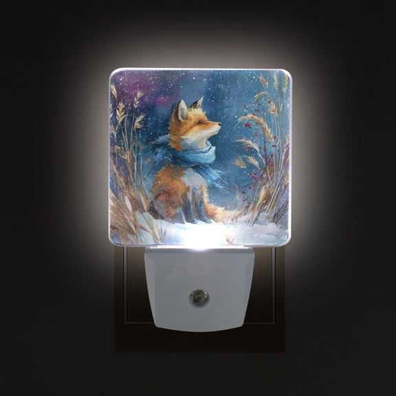 LED Sensor Night Light Auto On/Off Dusk to Dawn Lamp for Bedroom Hallway Fox Wearing Blue Scarf 2 Pack