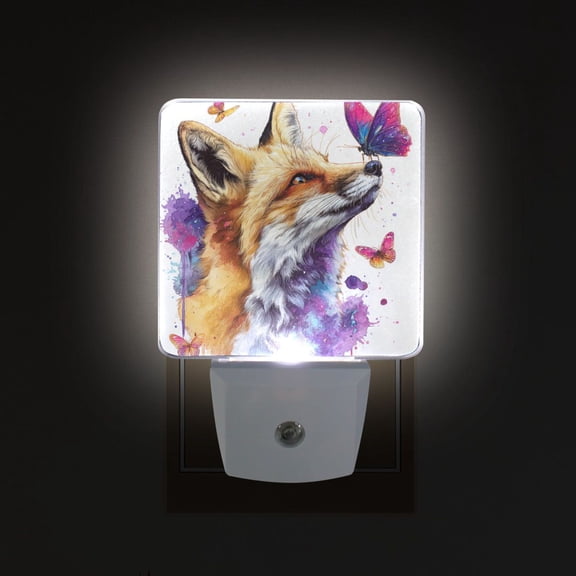 LED Sensor Night Light Auto On/Off Dusk to Dawn Lamp for Bedroom Hallway Fox and Butterflies 2 Pack
