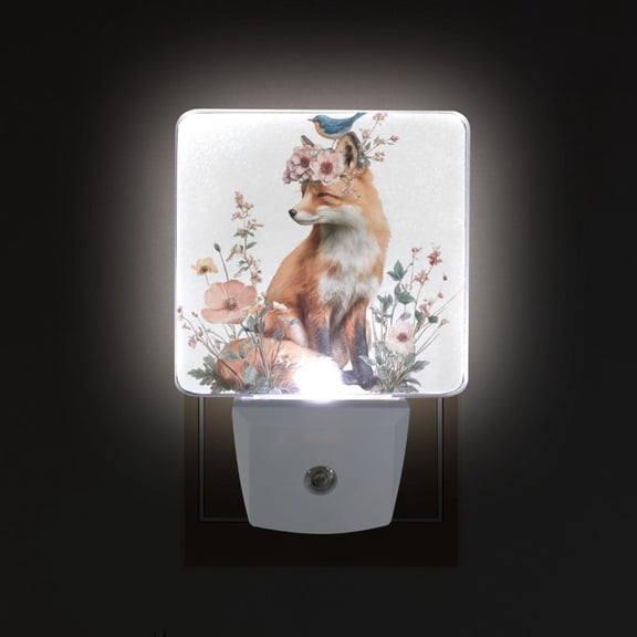 LED Sensor Night Light Auto On/Off Dusk to Dawn Lamp for Bedroom Hallway Fox with A Bird 2 Pack