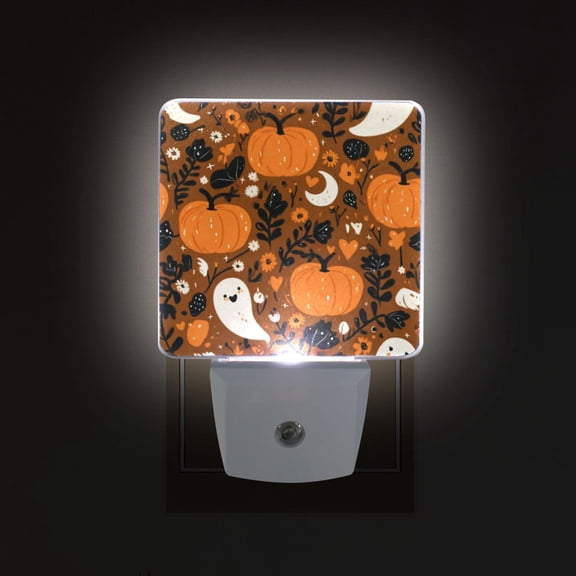 LED Sensor Night Light Auto On/Off Dusk to Dawn Lamp for Bedroom Hallway Fun and Spooky Halloween Pattern 2 Pack