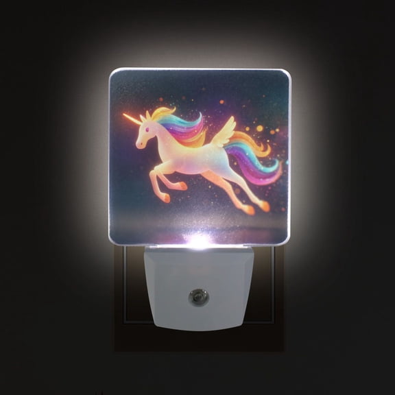 LED Sensor Night Light Auto On/Off Dusk to Dawn Lamp for Bedroom Hallway Glowing Flying Unicorn 2 Pack