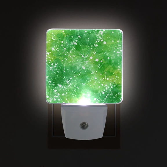 LED Sensor Night Light Auto On/Off Dusk to Dawn Lamp for Bedroom Hallway Green Ink Splatter Pattern 2 Pack