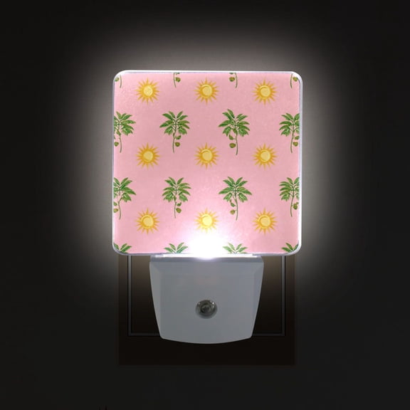 LED Sensor Night Light Auto On/Off Dusk to Dawn Lamp for Bedroom Hallway Green Palm Tree Pattern 2 Pack