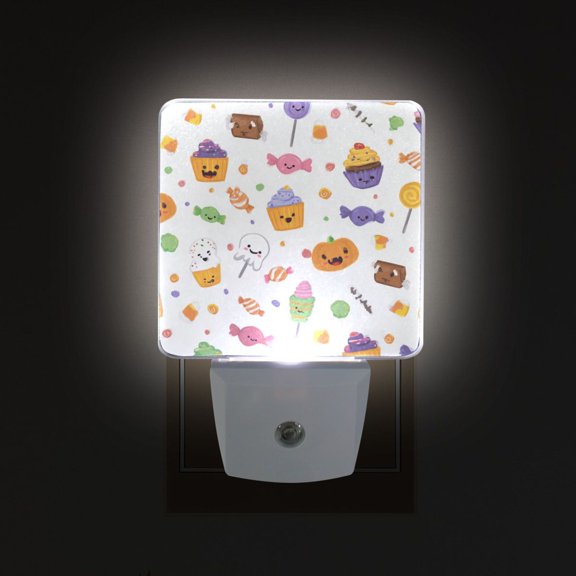 LED Sensor Night Light Auto On/Off Dusk to Dawn Lamp for Bedroom Hallway Halloween Candy and Cupcakes 2 Pack