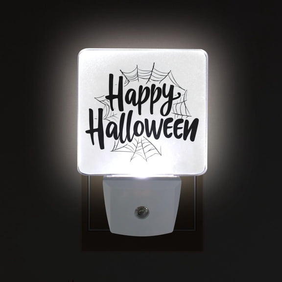 LED Sensor Night Light Auto On/Off Dusk to Dawn Lamp for Bedroom Hallway Halloween Font and Spider Web 2 Pack