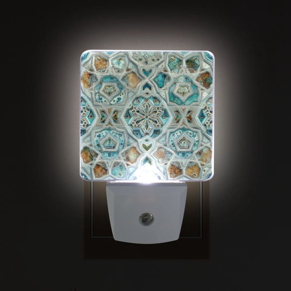 LED Sensor Night Light Auto On/Off Dusk to Dawn Lamp for Bedroom Hallway Intricate Pastel Blue Pattern 2 Pack