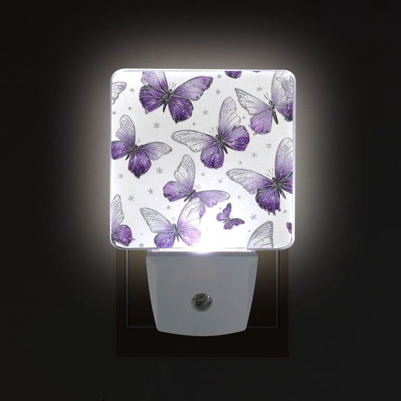 LED Sensor Night Light Auto On/Off Dusk to Dawn Lamp for Bedroom Hallway Lavender-colored Butterfly Pattern 2 Pack