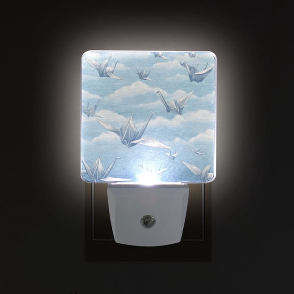 LED Sensor Night Light Auto On/Off Dusk to Dawn Lamp for Bedroom Hallway Light Blue Paper Cranes 2 Pack