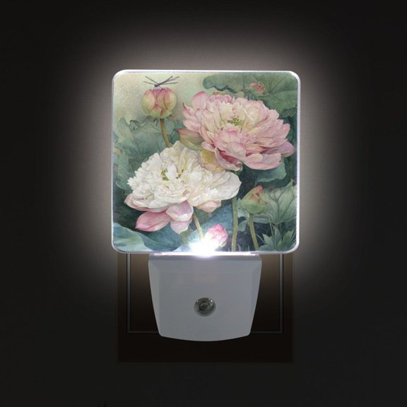 LED Sensor Night Light Auto On/Off Dusk to Dawn Lamp for Bedroom Hallway Light Pink Lotus 2 Pack