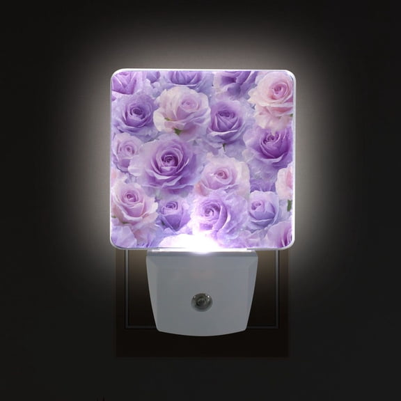 LED Sensor Night Light Auto On/Off Dusk to Dawn Lamp for Bedroom Hallway Light Purple Roses Pattern 2 Pack