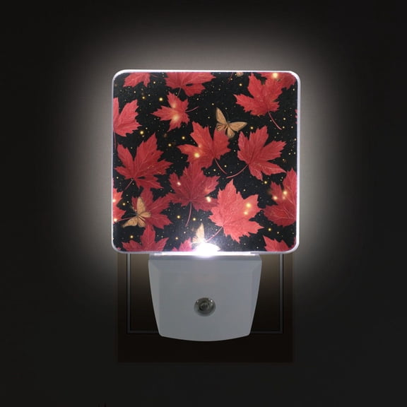 LED Sensor Night Light Auto On/Off Dusk to Dawn Lamp for Bedroom Hallway Maple Leaves and Fireflies 2 Pack