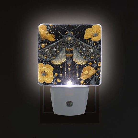 LED Sensor Night Light Auto On/Off Dusk to Dawn Lamp for Bedroom Hallway Mystical Moth Pattern 2 Pack