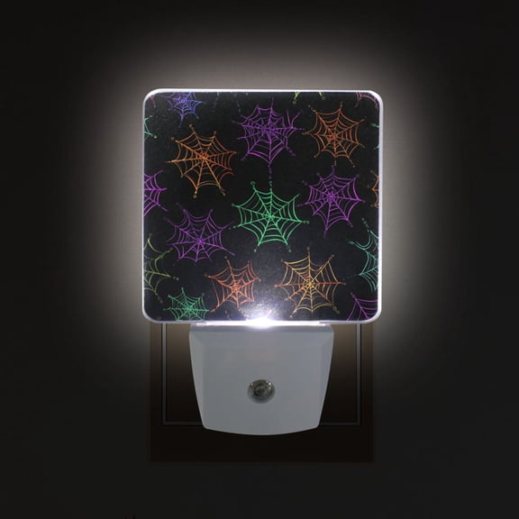 LED Sensor Night Light Auto On/Off Dusk to Dawn Lamp for Bedroom Hallway Neon Spider Webs 2 Pack