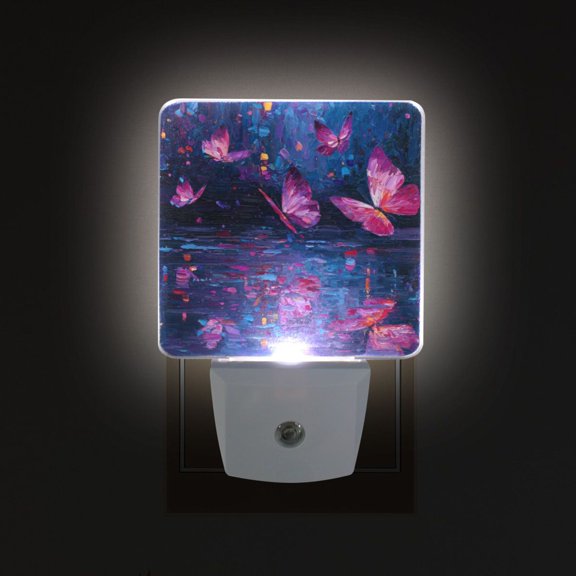 LED Sensor Night Light Auto On/Off Dusk to Dawn Lamp for Bedroom Hallway Night Scene and Butterflies 2 Pack