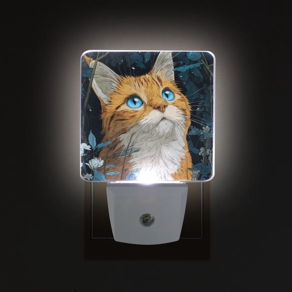 LED Sensor Night Light Auto On/Off Dusk to Dawn Lamp for Bedroom Hallway Orange Cat with Blue Eyes 2 Pack