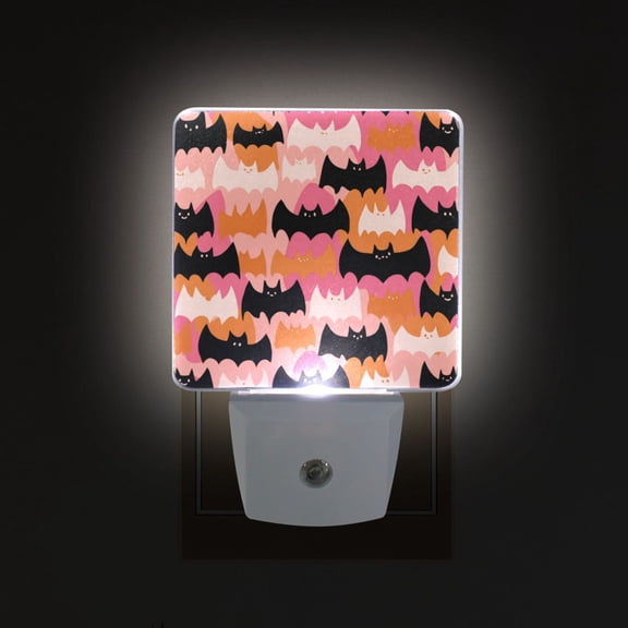 LED Sensor Night Light Auto On/Off Dusk to Dawn Lamp for Bedroom Hallway Orange and Black Bats 2 Pack