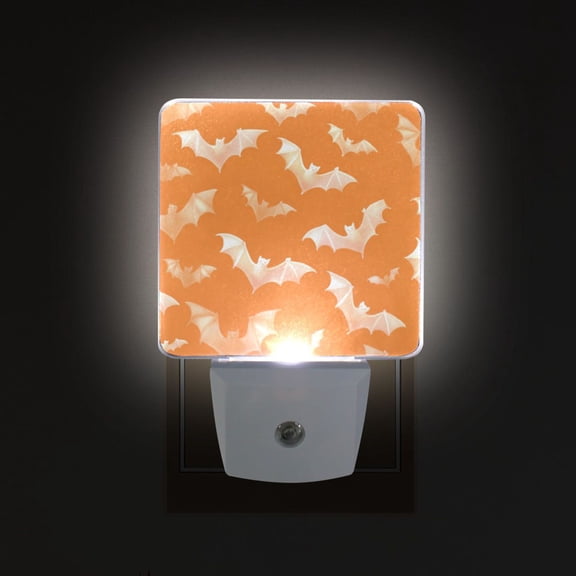 LED Sensor Night Light Auto On/Off Dusk to Dawn Lamp for Bedroom Hallway Orange and White Bats 2 Pack