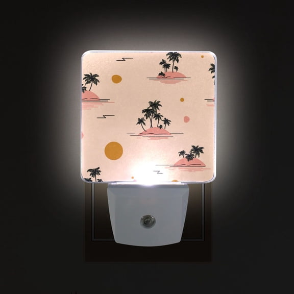 LED Sensor Night Light Auto On/Off Dusk to Dawn Lamp for Bedroom Hallway Palm Trees and Suns Pattern 2 Pack