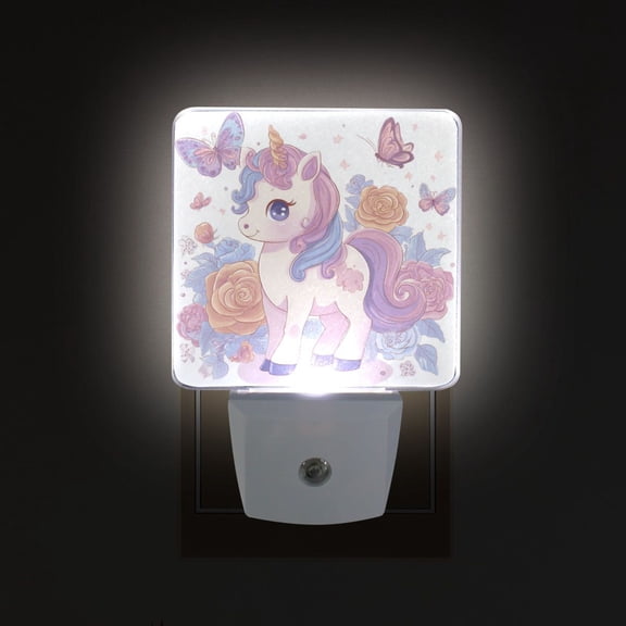 LED Sensor Night Light Auto On/Off Dusk to Dawn Lamp for Bedroom Hallway Pastel Colors Unicorn 2 Pack