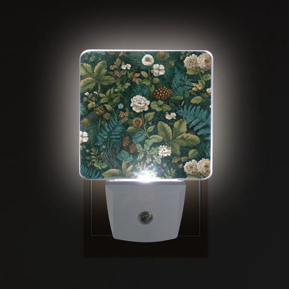 LED Sensor Night Light Auto On/Off Dusk to Dawn Lamp for Bedroom Hallway Pine Cones and Mossy Ferns 2 Pack