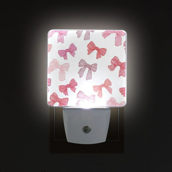 LED Sensor Night Light Auto On/Off Dusk to Dawn Lamp for Bedroom Hallway Pink Bows Pattern 2 Pack