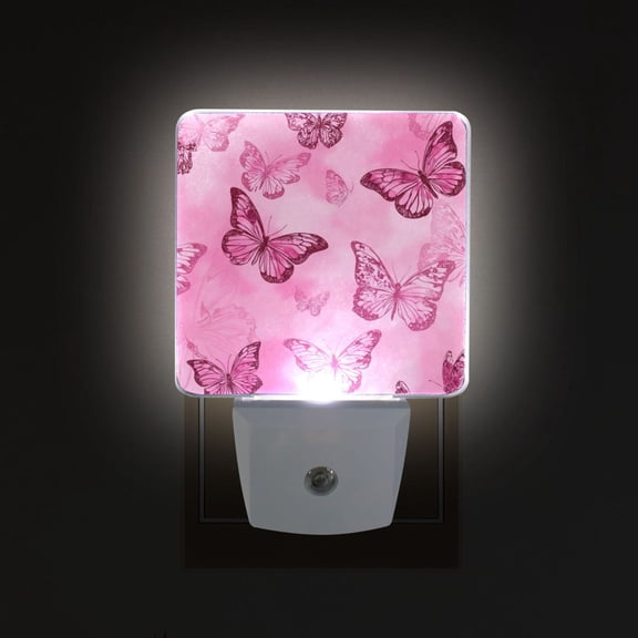 LED Sensor Night Light Auto On/Off Dusk to Dawn Lamp for Bedroom Hallway Pink Butterfly Pattern 2 Pack