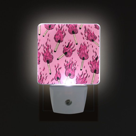 LED Sensor Night Light Auto On/Off Dusk to Dawn Lamp for Bedroom Hallway Pink Flames Pattern 2 Pack