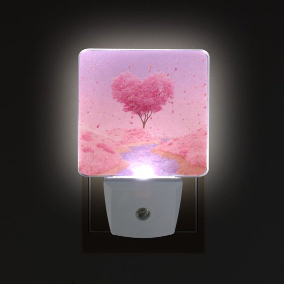 LED Sensor Night Light Auto On/Off Dusk to Dawn Lamp for Bedroom Hallway Pink Heart-shaped Tree 2 Pack