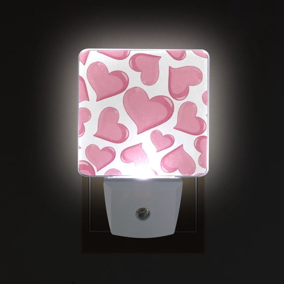 LED Sensor Night Light Auto On/Off Dusk to Dawn Lamp for Bedroom Hallway Pink Hearts Pattern 2 Pack
