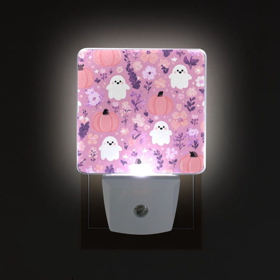 LED Sensor Night Light Auto On/Off Dusk to Dawn Lamp for Bedroom Hallway Pink Pastel Cute Halloween Pattern 2 Pack