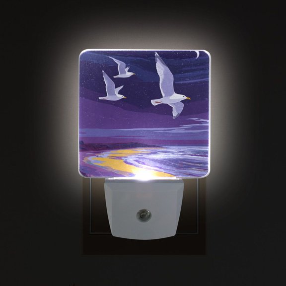 LED Sensor Night Light Auto On/Off Dusk to Dawn Lamp for Bedroom Hallway Seagulls and The Beach 2 Pack