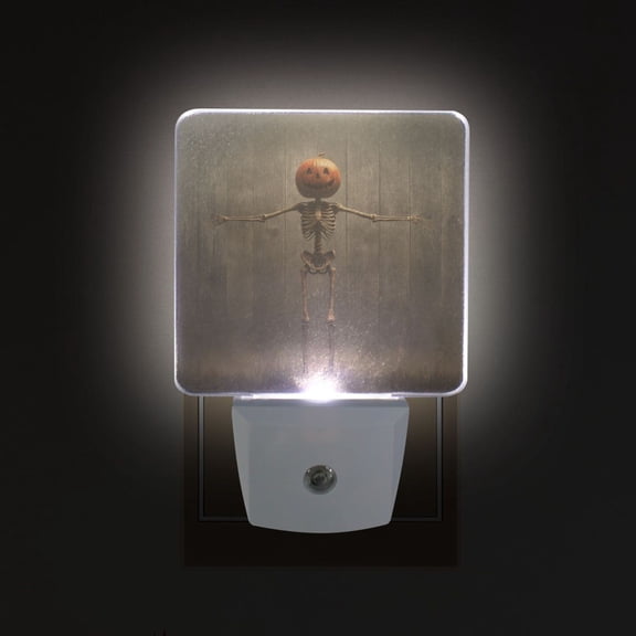 LED Sensor Night Light Auto On/Off Dusk to Dawn Lamp for Bedroom Hallway Skull with A Pumpkin Head 2 Pack