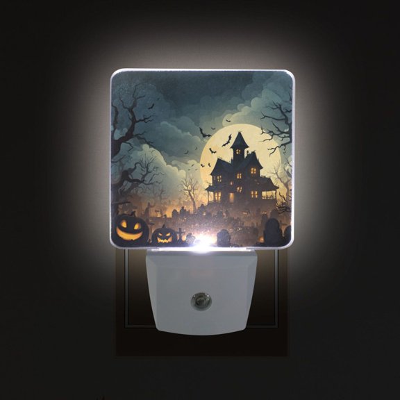 LED Sensor Night Light Auto On/Off Dusk to Dawn Lamp for Bedroom Hallway Spooky Haunted House 2 Pack