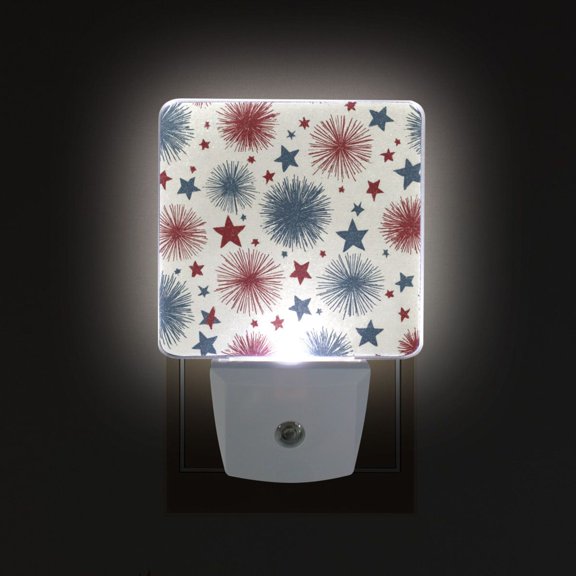 LED Sensor Night Light Auto On/Off Dusk to Dawn Lamp for Bedroom Hallway Stars and Fireworks 2 Pack