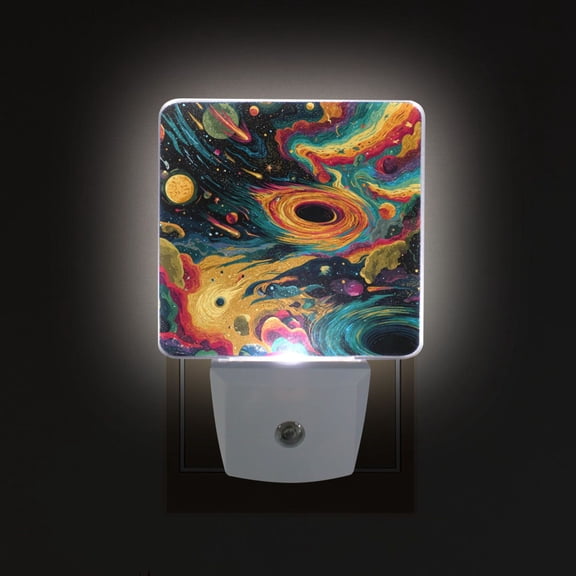 LED Sensor Night Light Auto On/Off Dusk to Dawn Lamp for Bedroom Hallway Swirling Galaxy 2 Pack