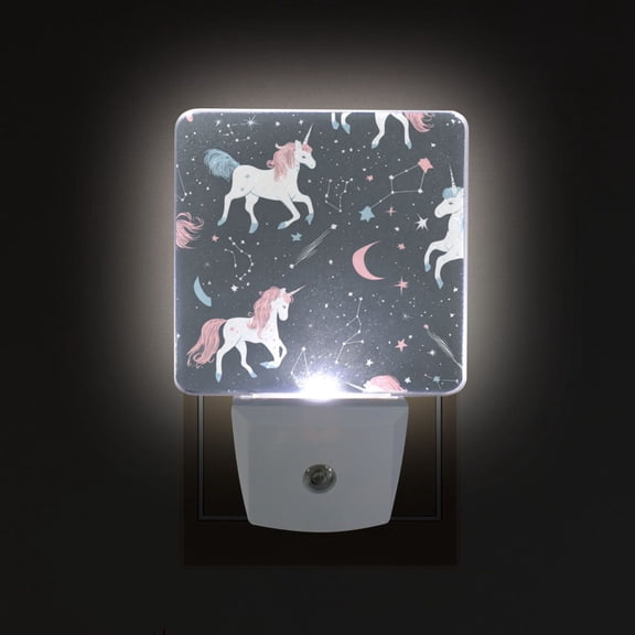 LED Sensor Night Light Auto On/Off Dusk to Dawn Lamp for Bedroom Hallway Unicorns and Stars 2 Pack